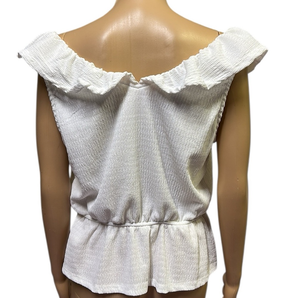 Ava Rose White Ruffled Off Shoulder Lace Embellished Blouson Top Womens Large - Picture 6 of 11